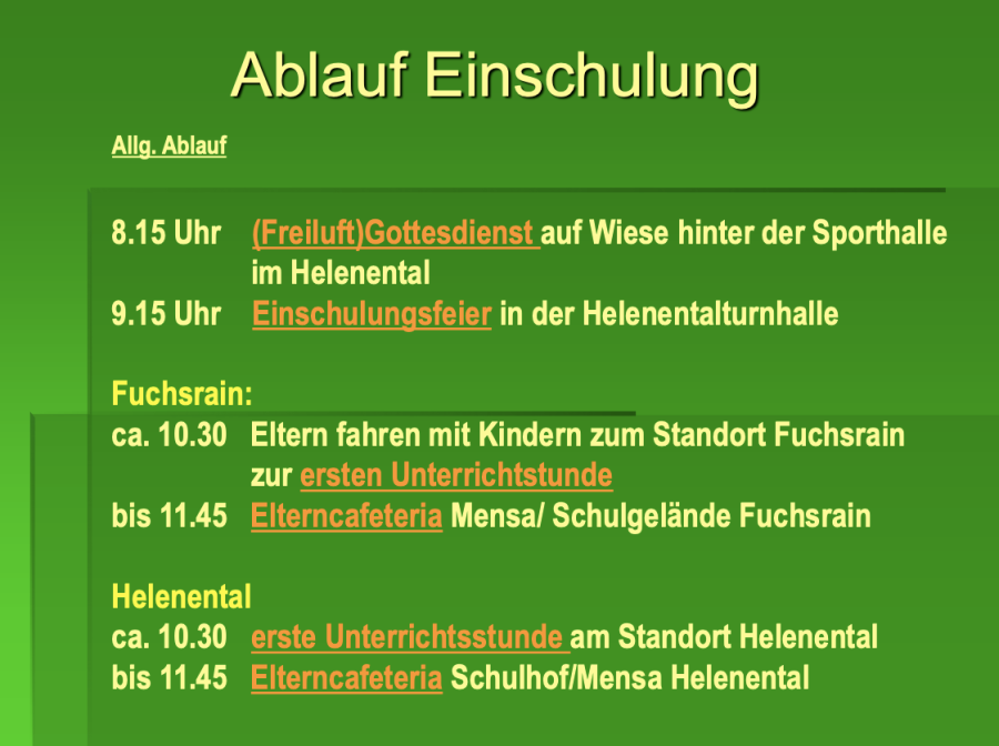 Ablauf Einschulung